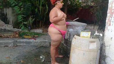 My Whore Stepmother Takes A Shower In The Patio - desi-porntube.com - India