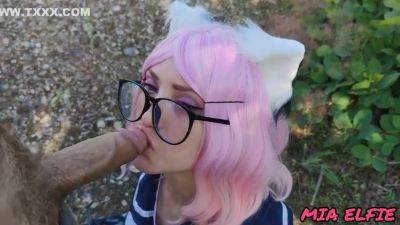 Mia Elfie - Cute Sexy In A Skirt On A Walk Wanted To Give A Blowjob And Get Cum On Face And Glasses - hotmovs.com - Russia