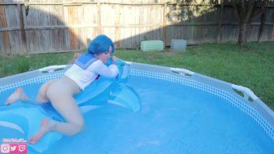 Amy Smokes On Inflatable Dolphin - videomanysex.com