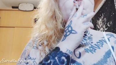Tattooed Girl Smokes A Cigarette - hotmovs.com