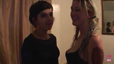 A Brunette And Blonde Lesbians Spank Each Other And Share A Dildo Until Orgasm - upornia.com