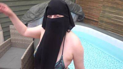 Sexy Big Breasts Wife Stripping In Niqab And String Bikini - hclips.com