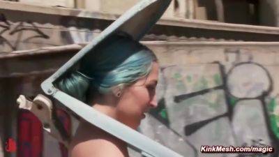 Blue Haired Slave Fucked In Crowded Public Place - upornia.com