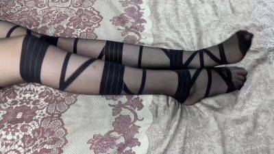 Beautiful Solo In Black Nylon Stockings From A Sexy Girlfriend In Bed For Foot Fetish Lovers - desi-porntube.com - India