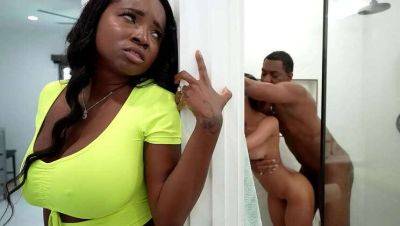 Jonathan Jordan - Ebony stepmom catches stepdaughter and boyfriend in shower for steamy threesome - xxxfiles.com - Jamaica