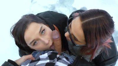 Two Hot Teens Give Deep Throat Blowjob in Snowy Outdoor Threesome - xxxfiles.com
