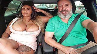 Luana Lima with her big balloon breasts in the car took a dick in the ass - ah-me.com