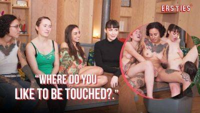 Hot German Lesbian Foursome Plays a Sexy Game with Big Tits Brunettes - xxxfiles.com - Germany