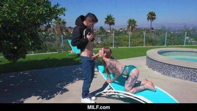Tattooed MILF Penny Archer Fucks Her Young Neighbor - Blowjob, Doggystyle & Cum in Mouth - porntry.com