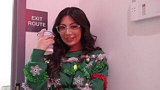 Horny office Christmas party hookup with big titty Latina MILF - Cami Strella + Lev Lieben - ah-me.com