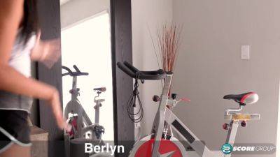 Hot black chick Berlyn is all smiles as she makes herself cum after a workout in a home gym. - hotmovs.com