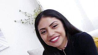 Cute Latina brunette slides on cock on casting - ah-me.com