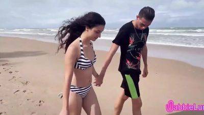 Skinny Teen Brunette Gives Tight Pussy on Beach - Cowgirl & Doggy Style - porntry.com
