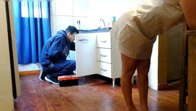 Hot MILF Esperanza Gets Fucked by Plumber in Kitchen - Blowjob, Facial, Cum in Mouth - porntry.com - Argentina