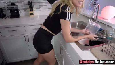 Blonde Teen Stepdaughter Fucked Hard by Stepdad While Doing Dishes - porntry.com