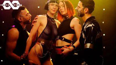 Hot Foursome in Berlin Club - Brunette & Redhead Give Blowjob & Hardcore Sex - porntry.com