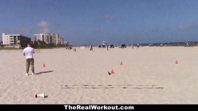 Therealworkout - chesty blonde (Cali Carter) rails trainer after the beach sesh - sexu.com
