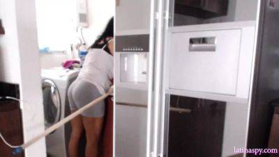 Amateur Latina MILF with huge natural tits jerks off while cleaning her house - homemade HD video part 1 - porntry.com