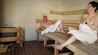 Really risky and fast fucking in a public sauna, squirting in the mouth of Dada Deville - ah-me.com