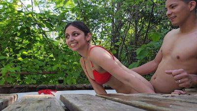 Wild Forest Fuck with Petite Teen and Big Cock Lover - Rough Doggystyle & Creampie - porntry.com - Argentina