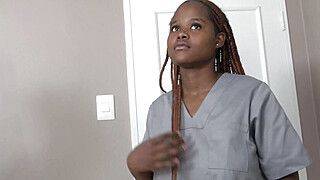 Steven Hard - Two hot ebony masseuses cannot resist a thick meaty cock during massage - ah-me.com