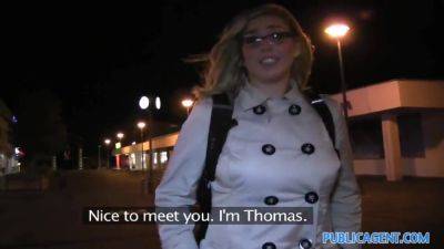 Blonde In Glasses Fucks Big Cock Outdoors In Public - hotmovs.com