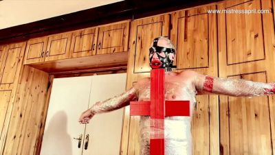 Curvy Dominatrix Mistress April Punishes Slave With Pain & Tape Bondage - porntry.com - Britain