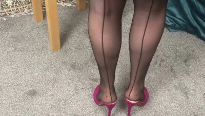 Mature British MILF Strips Leather Skirt & Shows Big Natural Tits in Stockings - xxxfiles.com - Britain