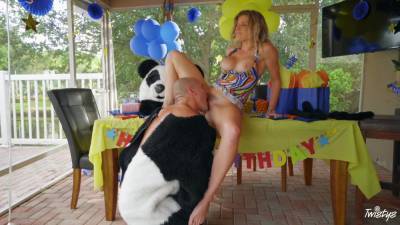 Busty mom gets intimate with the guy in the Panda suit - alphaporno.com