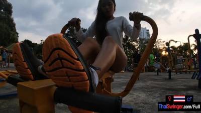 Amateur Thai girlfriend outdoor workout and pov blowjob video - hotmovs.com - Thailand