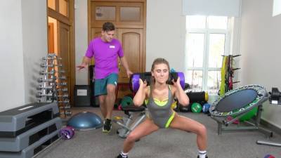 Sporty doll works out and pleases trainer with sex too - xbabe.com