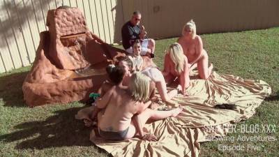 Horny babes licking and fucking toys in outdoor lesbian orgy - hotmovs.com