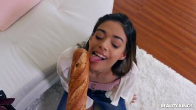 Latina girl loves the tasty baguette in her lovely holes - xbabe.com