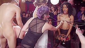 Ebony and blonde fucked at orgy party - hdzog.com