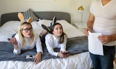A young guy in bedroom arranged with two young friends group sex - txxx.com
