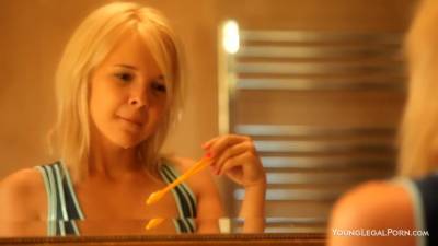 Petite blonde can't easily skip her morning masturbation routine, because it feels so fucking good - upornia.com