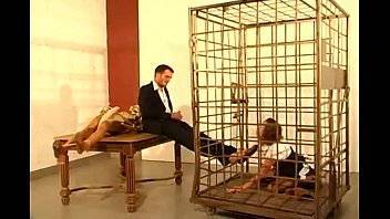 German secretary girl licks feet and sucks cock of her boss in cage - xvideos.com - Germany
