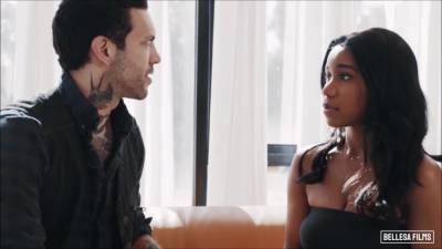 Ebony brunette is fucking a handsome tattooed guy, while her boyfriend is out of town - upornia.com