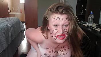 Big fat worthless pig degrading herself | body writing |hair pulling | self slapping - xvideos.com