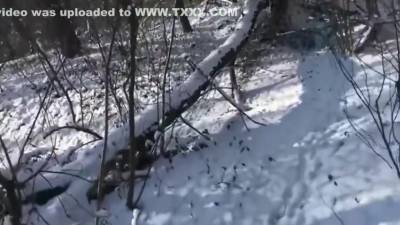 Hot Blonde In The Winter Forest. Sex In The Woods - hotmovs.com