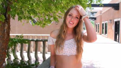 Teen babe shows off in the summer sun and reaches the orgasm - xbabe.com