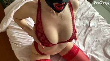 Amateur blowjob and ass fuck in a nylon mask and with red lips/FeralBerryy - xvideos.com - Russia