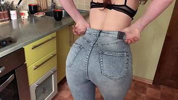 Sexy housewife gives blowjob in the kitchen and gets cum on tits. KleoModel - xvideos.com