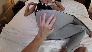Tiny Asian Girl In Yoga Pant Gets Fucked and I Cum On Her Hair Pussy - xvideos.com