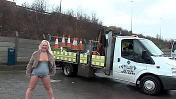Busty Blonde - Busty blonde yes pissing in leggings in front of a church and at a fast food restaurant but loves to show her tits and ass in front of everyone - xvideos.com - Britain