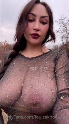 Busty Brunette Louisa Khovanski - Big natural tits outdoors - boob play compilation - xhand.com