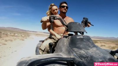 Blonde stepdaughter gives her military stepdad a handjob in the desert - yesvids.com