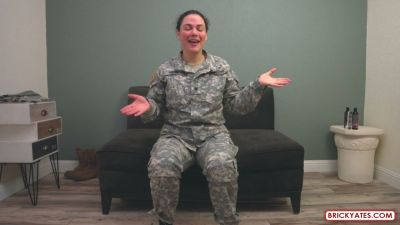 Solo soldier strips camo pants and spreads wide for glass dildo - yesvids.com